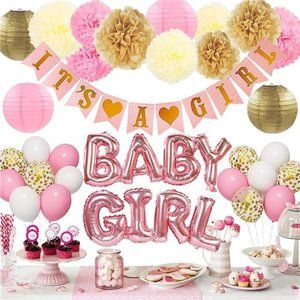 Party Pink Baby Shower Decorations for Girl with Its a Girl Banner, Baby Girl